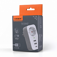 Сетевой адаптер Videx Onkord 1п 2.4A 2USB+USB-C с заземлением